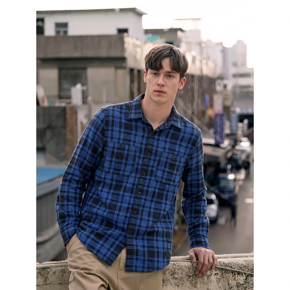 J. Crew Plaid Button Down Shirt Mens XS Blue Black Flannel Sportsmens Outfitter